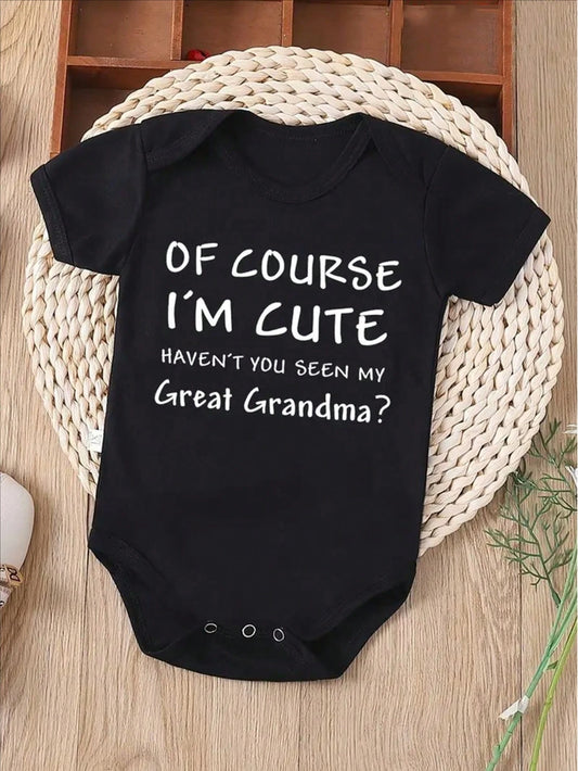 Of Course I'M Adorable; Haven'T You Noticed My Lovely Great-Grandmother? Summer Short-Sleeve Baby Bodysuit With Triangle Patterns, Perfect For Newborns And A Great Gift For Expecting Parents, For Outd