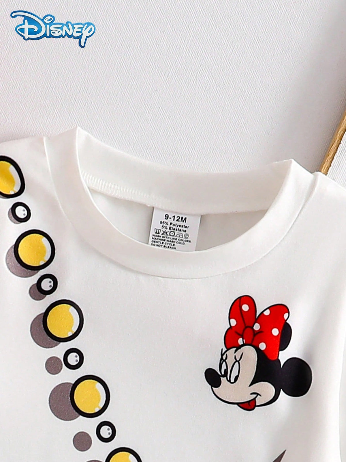 [Official Licensed]Disney Minnie Mouse Spring/Autumn/Winter Casual Dress For Baby Girls, Cartoon "Minnie Mouse" Faux Denim Print Long Sleeve Dress, Girls' Daily Home Outdoor Travel Baby Girl Clothing