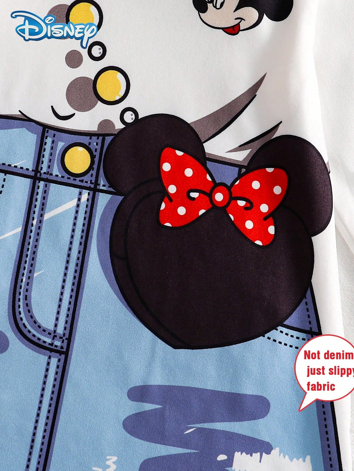 [Official Licensed]Disney Minnie Mouse Spring/Autumn/Winter Casual Dress For Baby Girls, Cartoon "Minnie Mouse" Faux Denim Print Long Sleeve Dress, Girls' Daily Home Outdoor Travel Baby Girl Clothing
