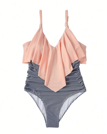 OMKAGI Women's Ruffled One-Piece Swimsuit A Flowing Hem And Pleated Design At The Abdomen Create A Slimming And Flattering Silhouette