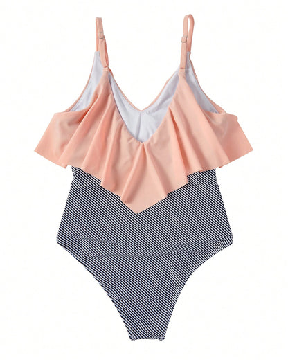 OMKAGI Women's Ruffled One-Piece Swimsuit A Flowing Hem And Pleated Design At The Abdomen Create A Slimming And Flattering Silhouette