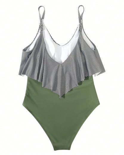 OMKAGI Women's Ruffled One-Piece Swimsuit A Flowing Hem And Pleated Design At The Abdomen Create A Slimming And Flattering Silhouette