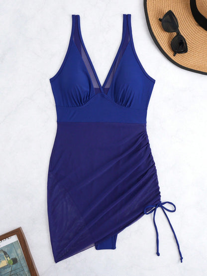 One-Piece Sexy Hollow Out Mesh Deep V Push-Up See-Through Bikini Swimsuit Vacation Beach Summer