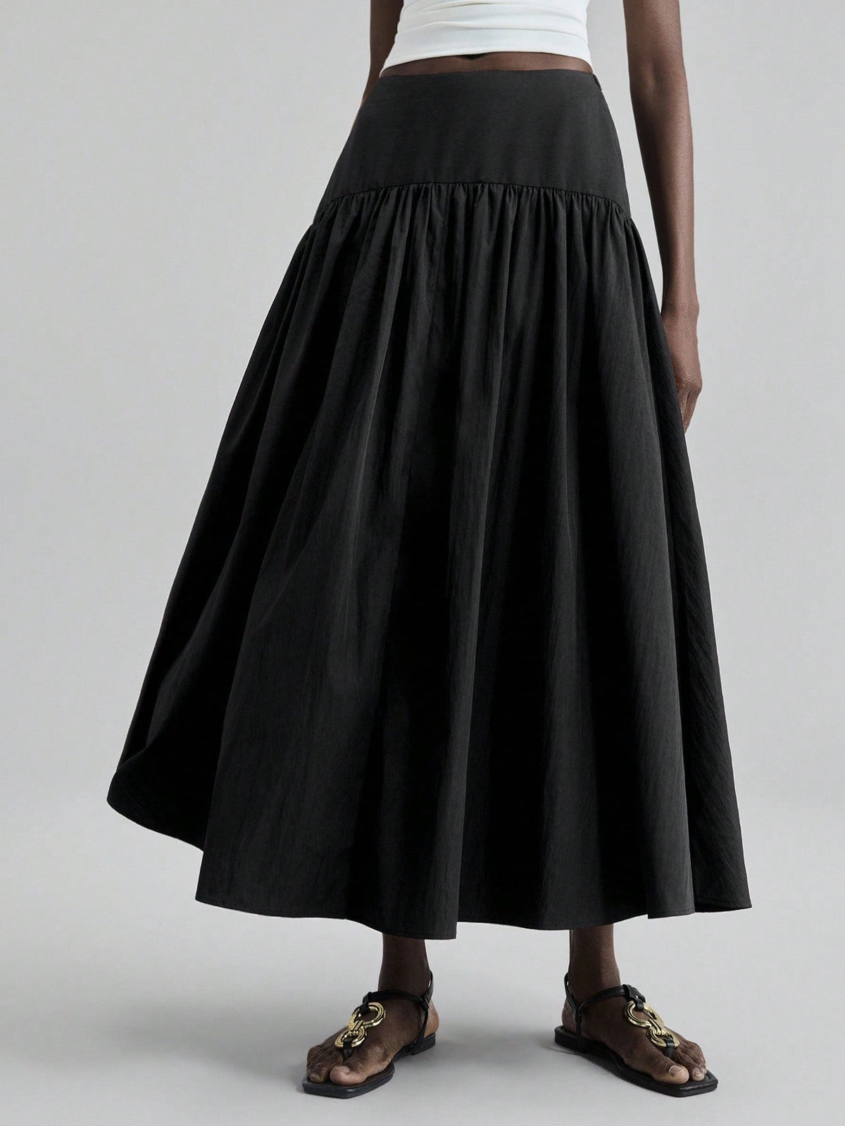 Ontre 2026SS Women's High Waist Pleated Skirt,Soft&Comfortable Solid Elastic Waist Ruched Long Skirt,Black Summer Casual Date Business Office Daily Wear