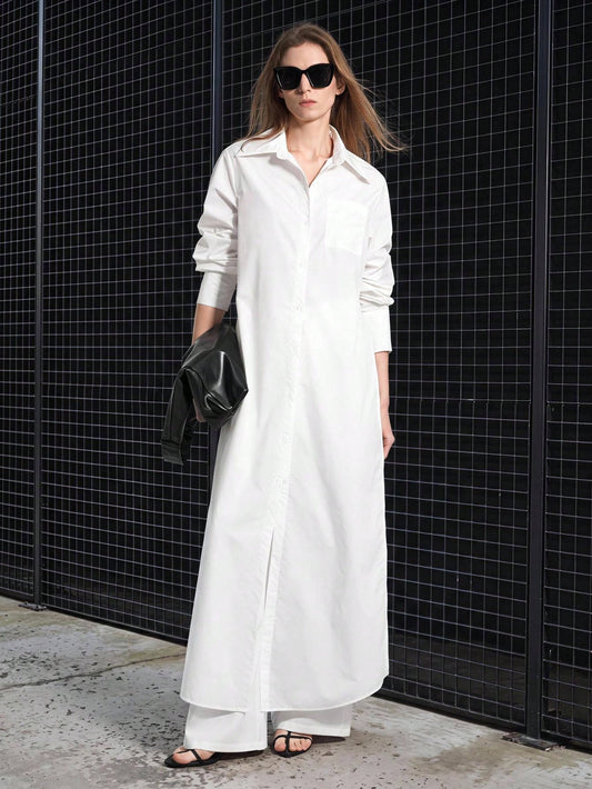 Ontre Women's São João Festival Beach Holiday Country Style Country Music Concert 2026SS Spring/Summer Women's Clothing Women's Shirt Best-Selling Solid White Split Shirt Long Top Long Sleeve Open Fro