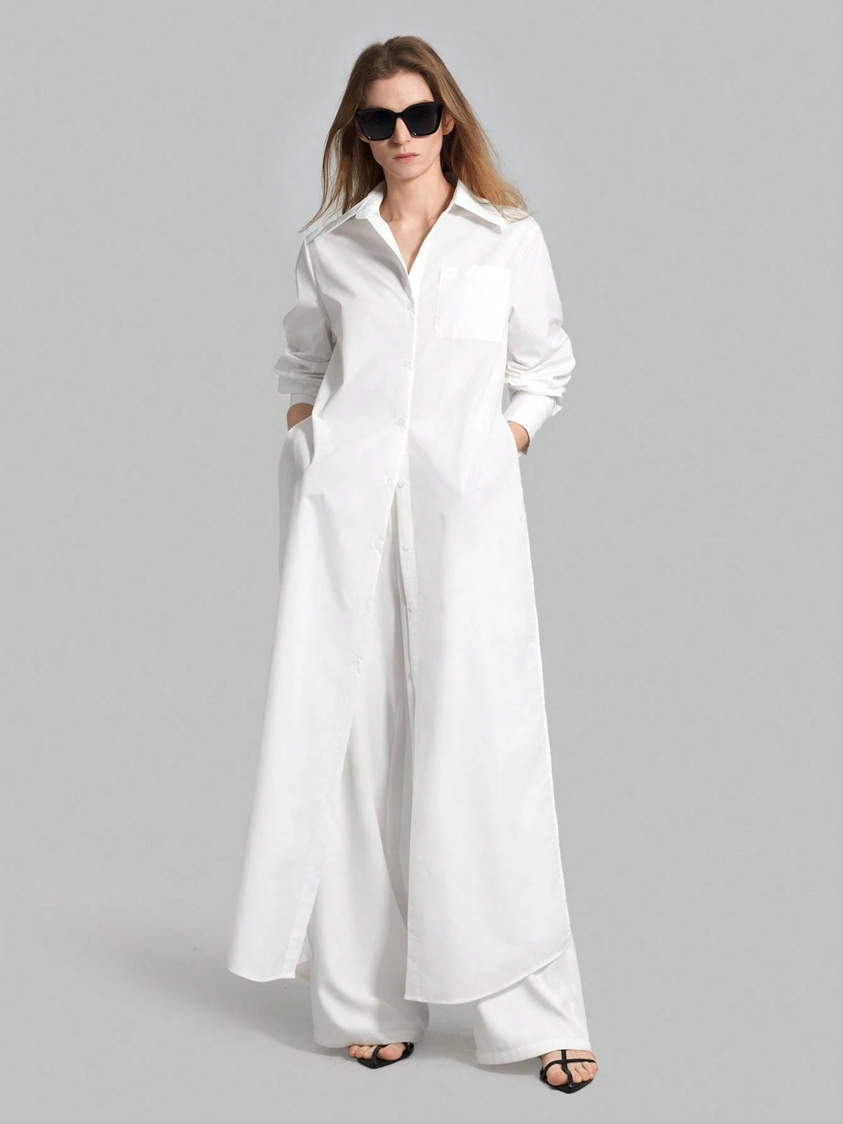 Ontre Women's São João Festival Beach Holiday Country Style Country Music Concert 2026SS Spring/Summer Women's Clothing Women's Shirt Best-Selling Solid White Split Shirt Long Top Long Sleeve Open Fro