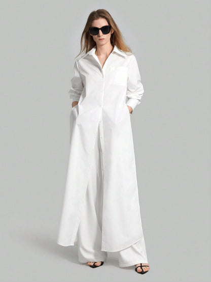 Ontre Women's São João Festival Beach Holiday Country Style Country Music Concert 2026SS Spring/Summer Women's Clothing Women's Shirt Best-Selling Solid White Split Shirt Long Top Long Sleeve Open Fro