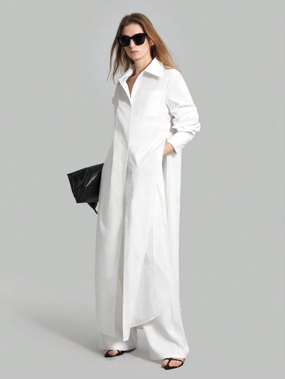 Ontre Women's São João Festival Beach Holiday Country Style Country Music Concert 2026SS Spring/Summer Women's Clothing Women's Shirt Best-Selling Solid White Split Shirt Long Top Long Sleeve Open Fro