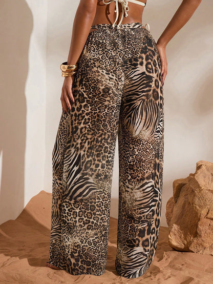 Opulessa Women's Leopard & Zebra Print Casual Vacation Travel Cover-Up Pants