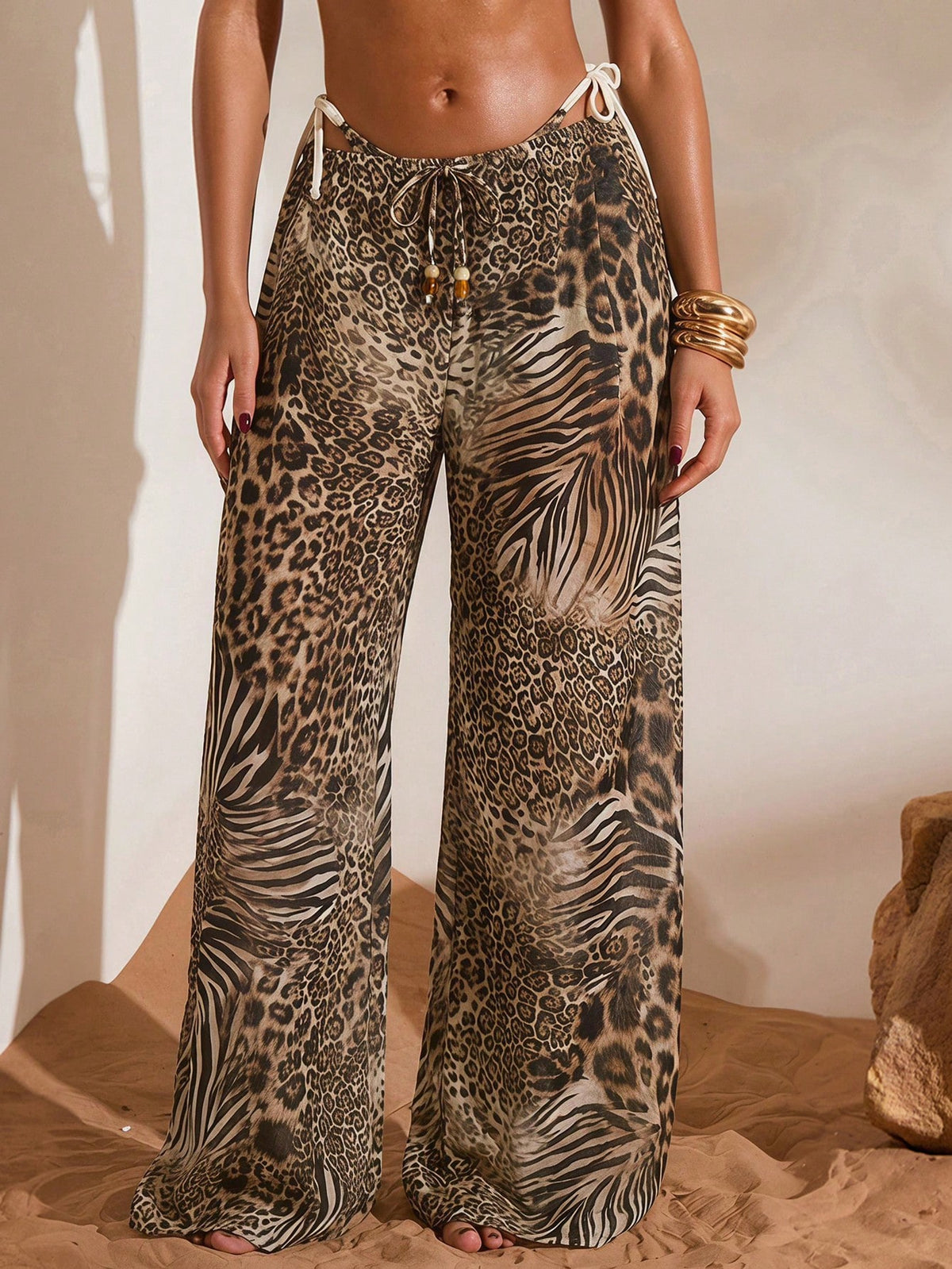 Opulessa Women's Leopard & Zebra Print Casual Vacation Travel Cover-Up Pants