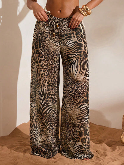 Opulessa Women's Leopard & Zebra Print Casual Vacation Travel Cover-Up Pants