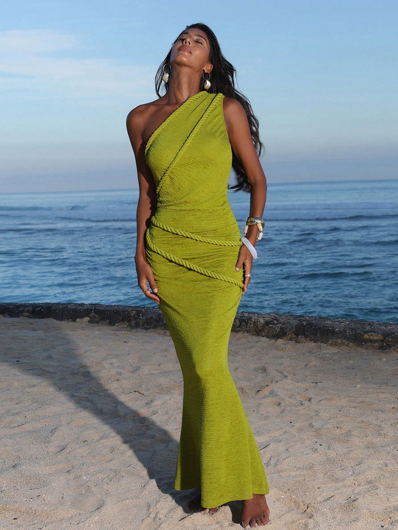 Opulessa Women's Olive Green Summer Casual Beach Holiday Vacation Bodycon Knit Dress,Elegant Mermaid Bohemian Ibiza Western Style Party Outfits