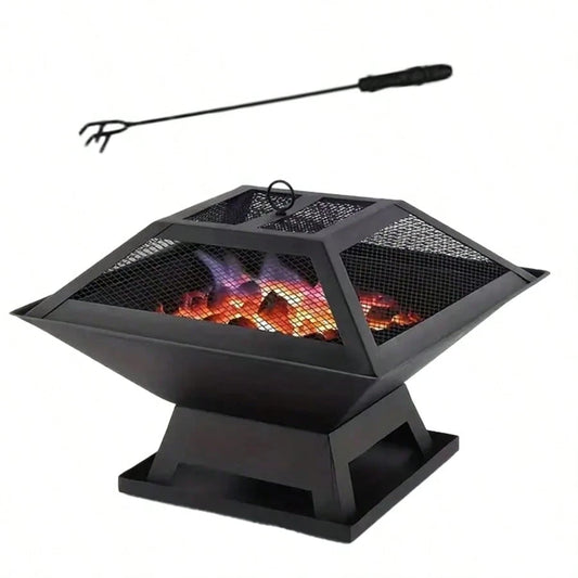 Outdoor Charcoal Pit, Equipped With A Charcoal Hook, Fireproof Cover, Portable Barbecue Grill, Fireproof Lid, And Charcoal Hook. Suitable For Barbecuing, Camping, And Backyard Use.