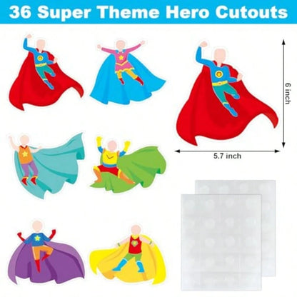 Pack Of 36 Super Theme Hero Cutouts Back To School Birthday Cut-Outs Classroom Decor DIY Craft Photo Wall Super Theme