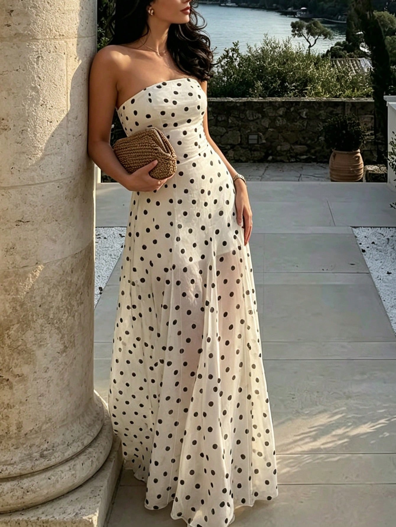 Pariaura Summer Elegant Polka Dot Strapless Dress