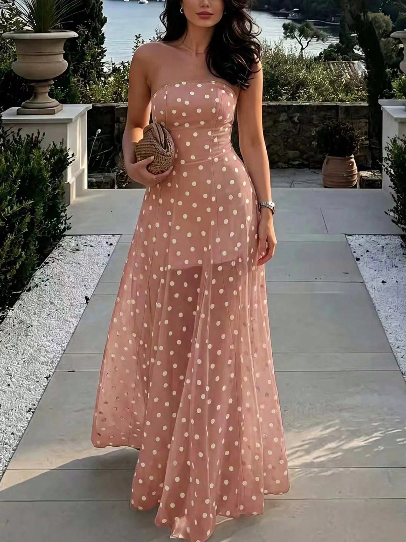 Pariaura Summer Elegant Polka Dot Strapless Dress