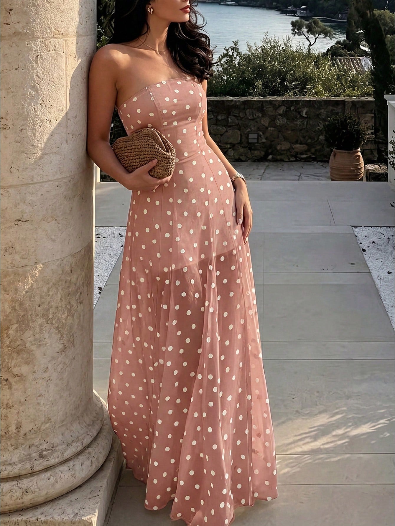 Pariaura Summer Elegant Polka Dot Strapless Dress