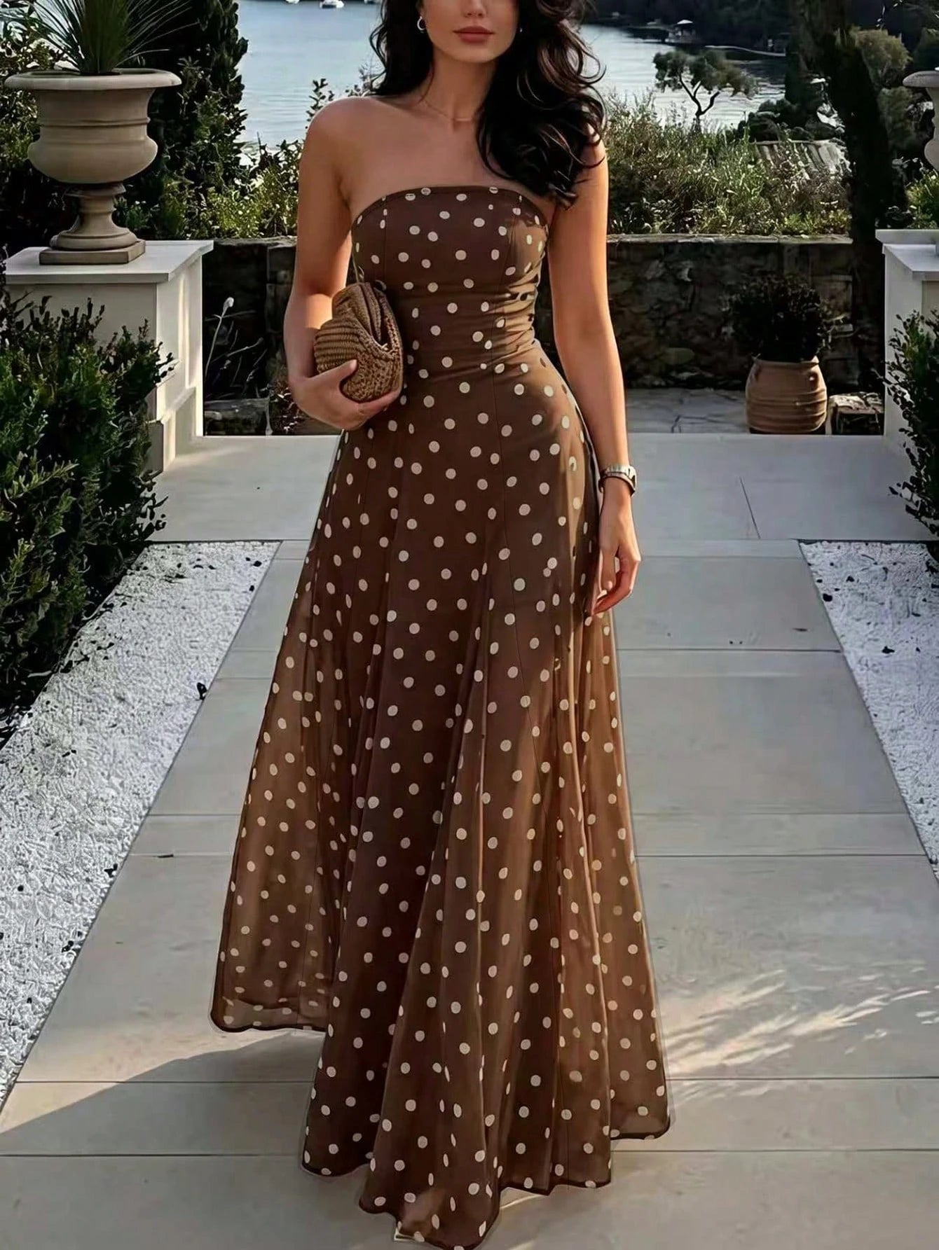 Pariaura Summer Elegant Polka Dot Strapless Dress