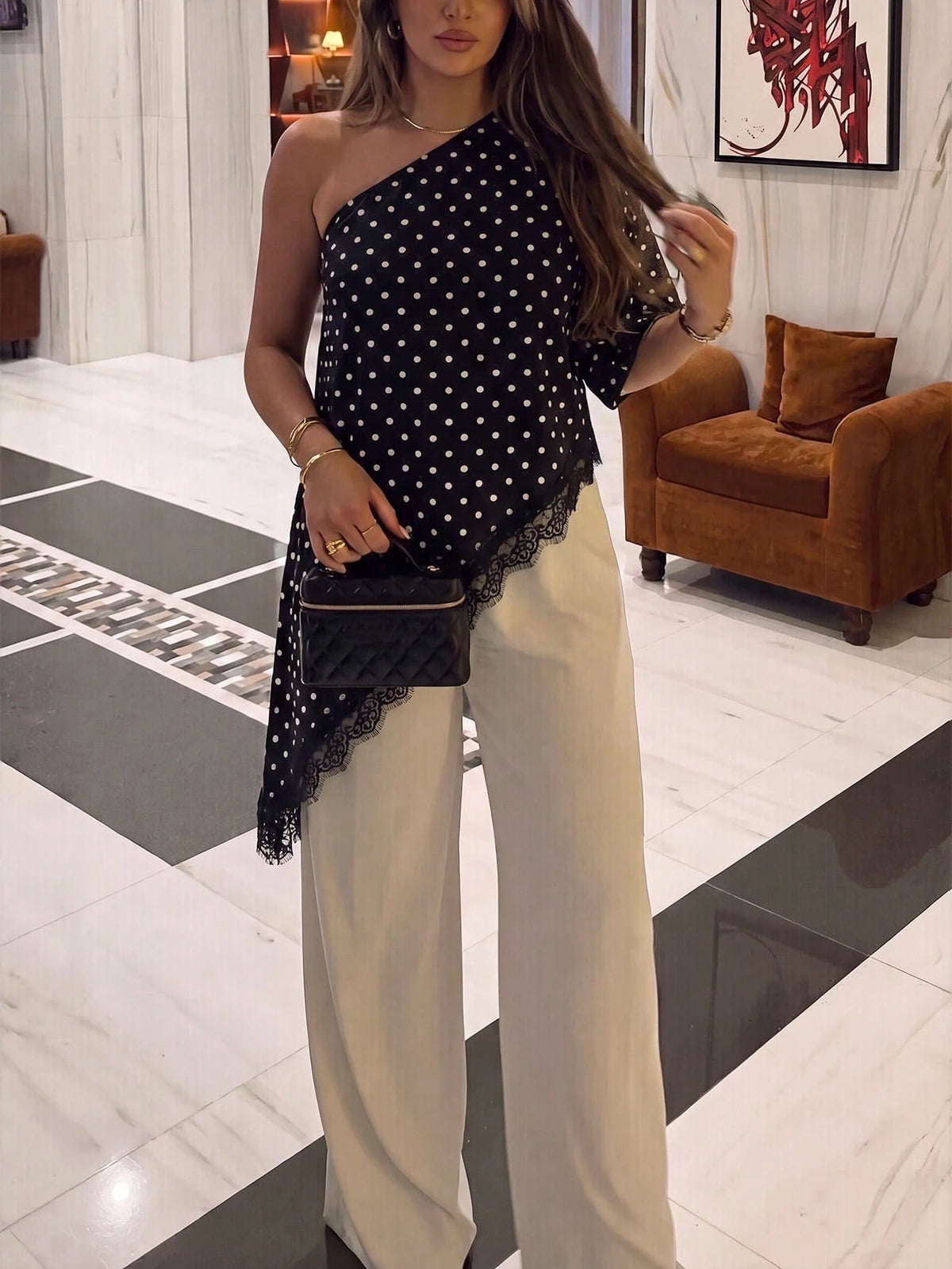 PariChic Summer Elegant One Shoulder Women's Top Lace Patchwork