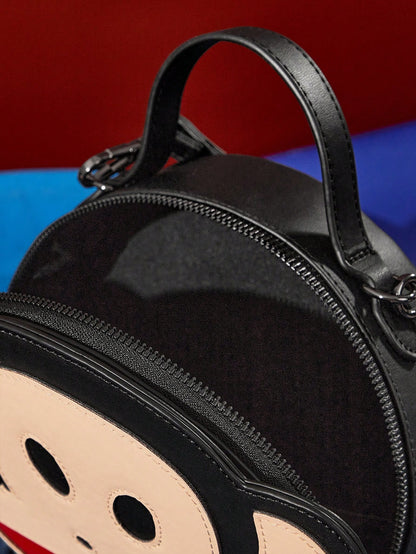 Paul Frank X 1pc Pu Leather Monkey Printed Patchwork Top Handbag, With A Long Shoulder Strap For Crossbody, Suitable For Commuting, Outings, Travel, Can Store Wallets, Small Water Bottles, Perso