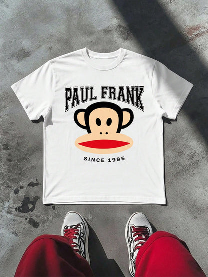 Paul Frank X Women's Casual Letter & Monkey Print Short Sleeve T-Shirt, Summer