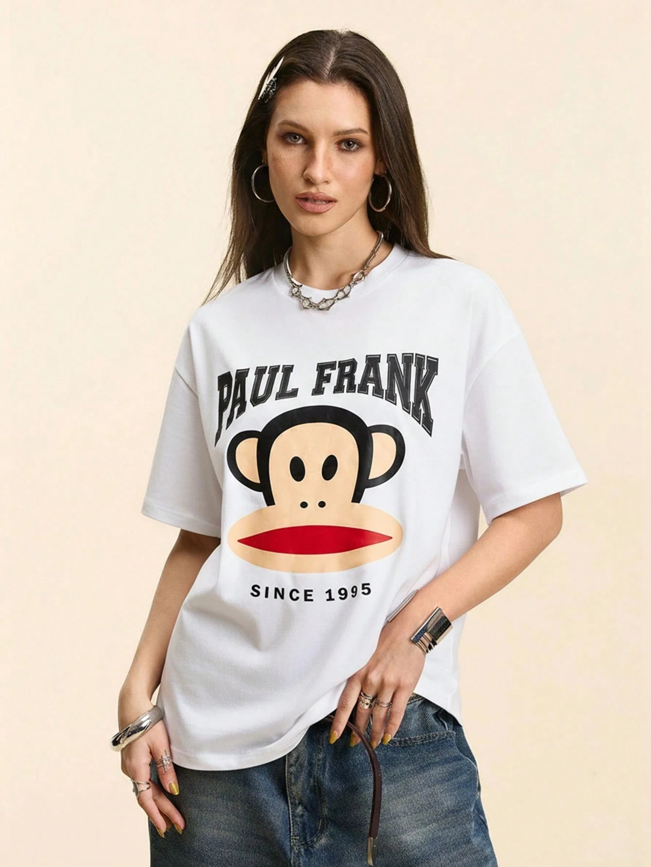 Paul Frank X Women's Casual Letter & Monkey Print Short Sleeve T-Shirt, Summer