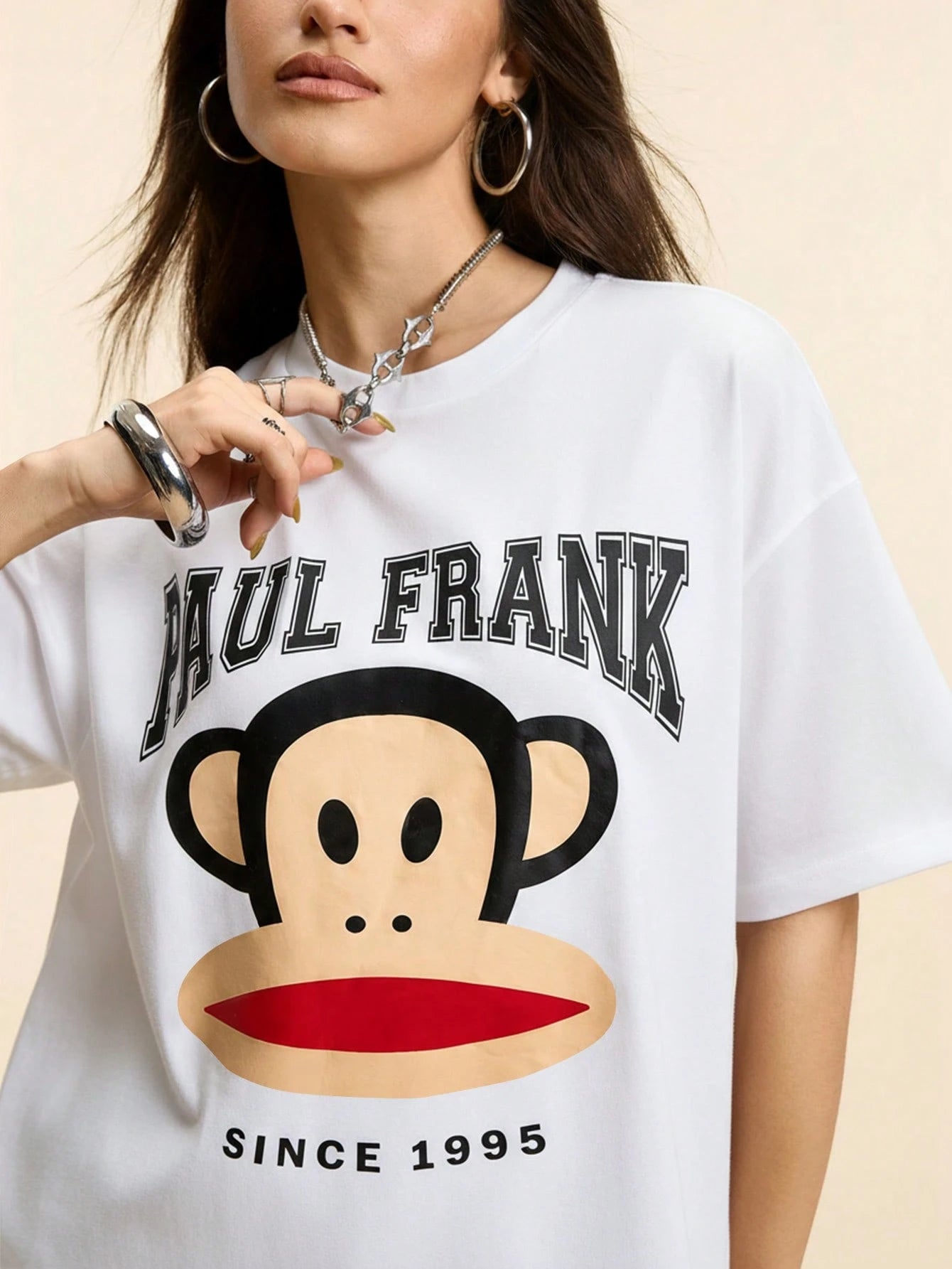 Paul Frank X Women's Casual Letter & Monkey Print Short Sleeve T-Shirt, Summer