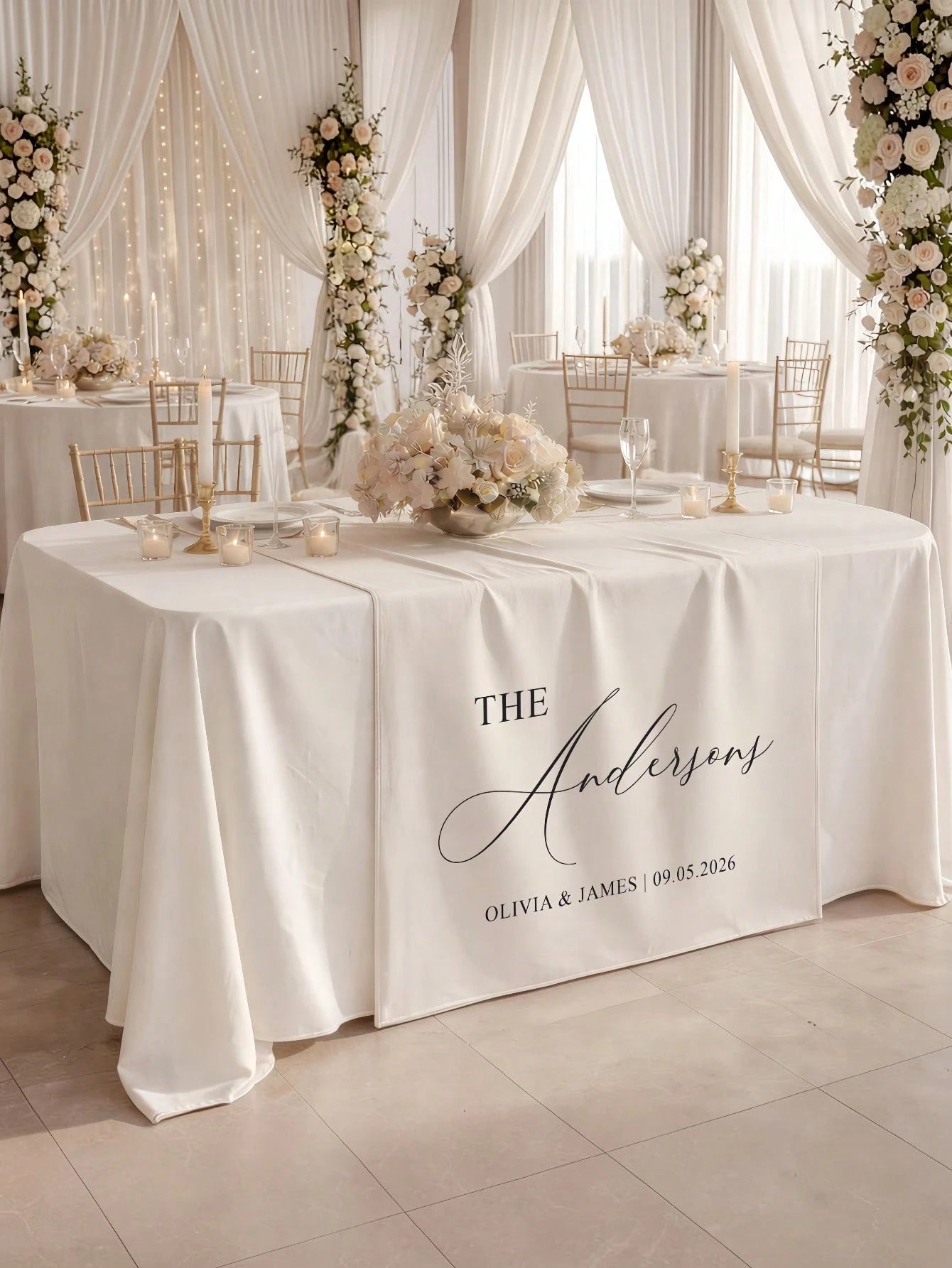 Personalized Custom Wedding Table Runner Linen Table Runner, Groom And Bride Reception Area Decor Banner, Elegant Fabric Sign, Anniversary