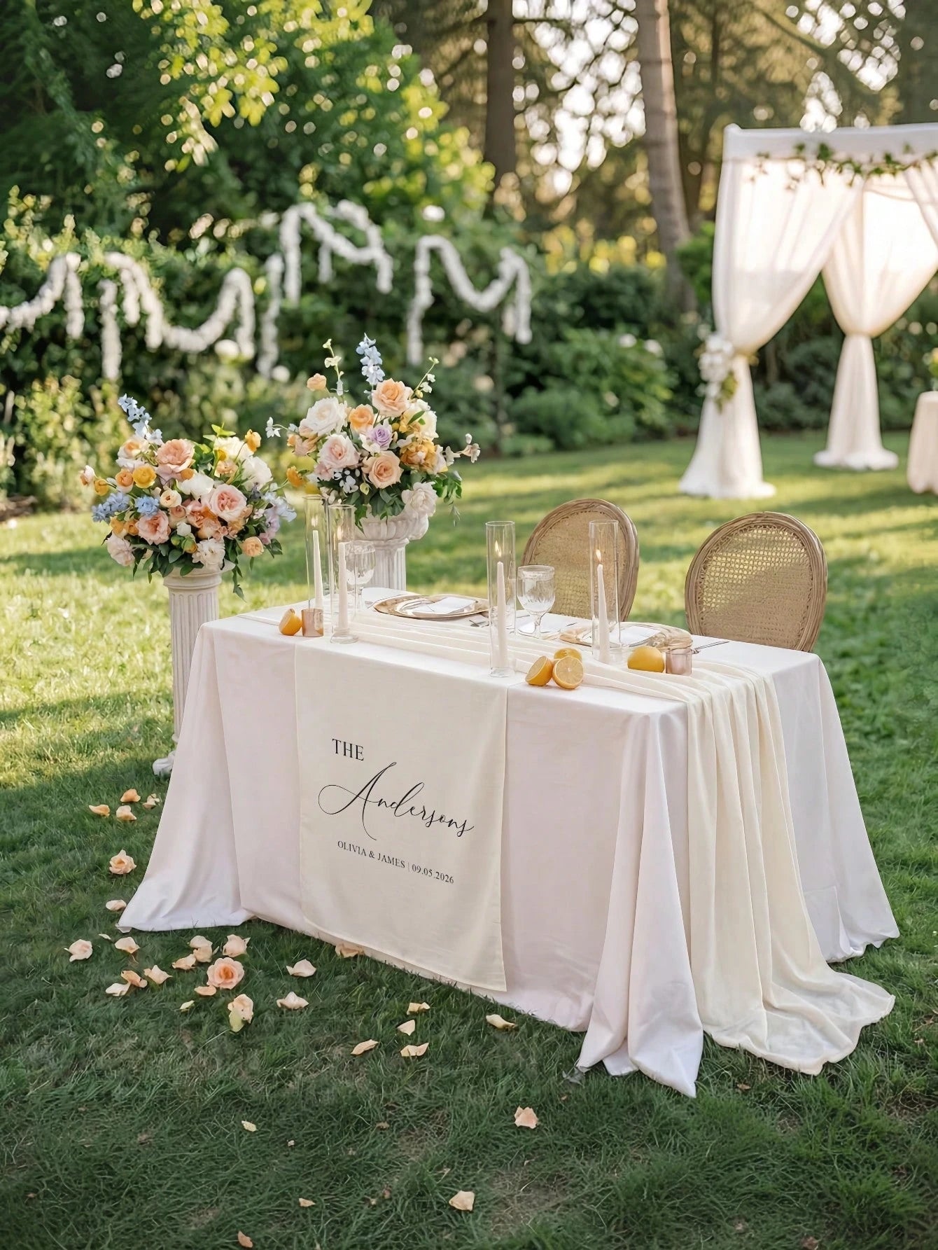 Personalized Custom Wedding Table Runner Linen Table Runner, Groom And Bride Reception Area Decor Banner, Elegant Fabric Sign, Anniversary