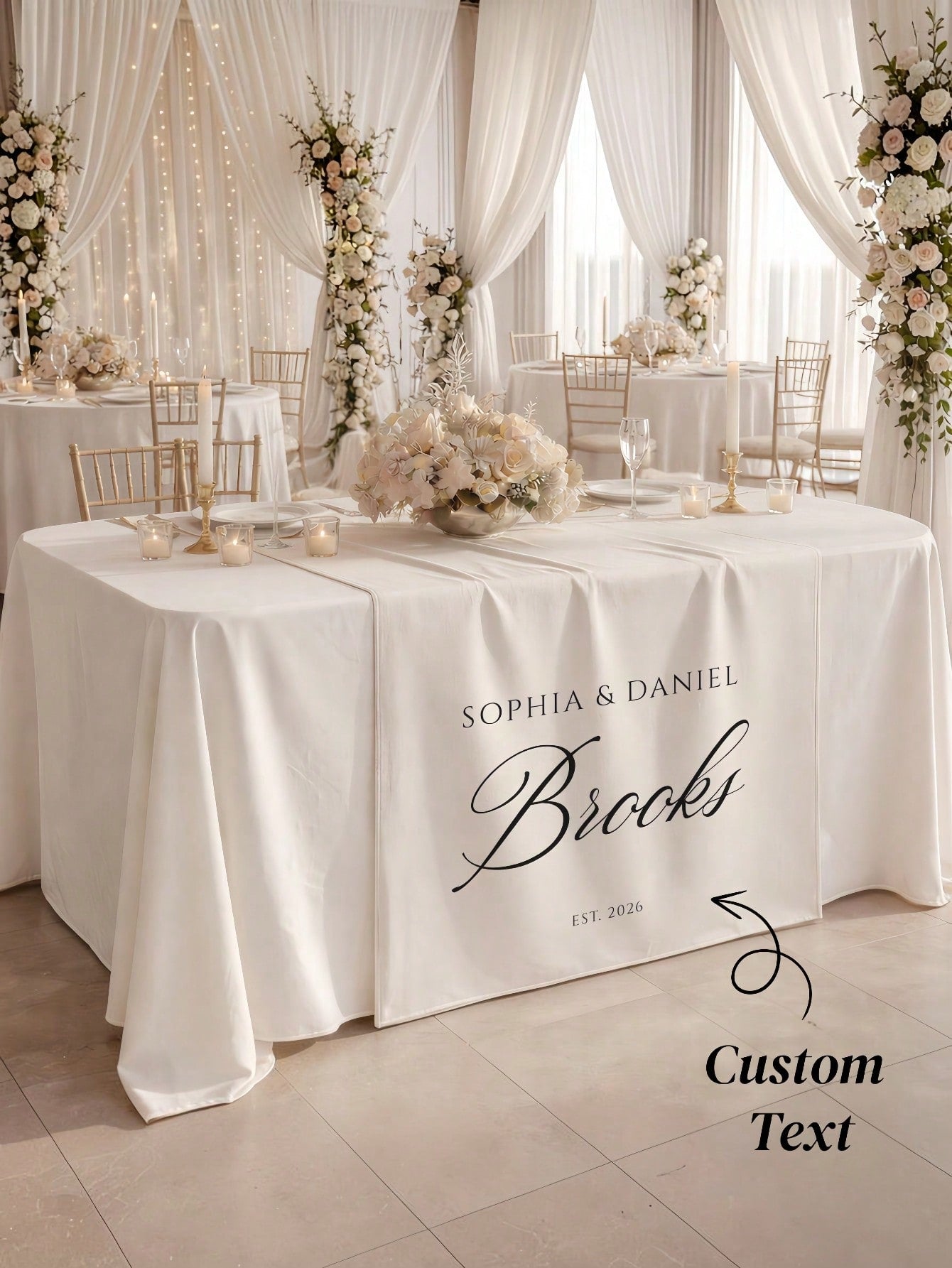 Personalized Custom Wedding Table Runner Linen Table Runner, Groom And Bride Reception Area Decor Banner, Elegant Fabric Sign, Anniversary