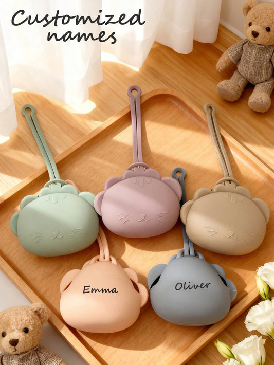 Personalized Name Pacifier Case, Silicone Small Pouch, Keychain, Baby Stroller Pendant, Personalized Gift (Lion Style)