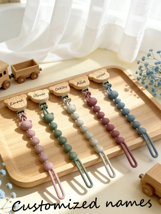Personalized Pacifier Clip With Bear Design, Children's Gift, Hanging Strap To Prevent Dropping, Baby Girl Newborn Essentials, Baby Shower Gift, Aesthetic