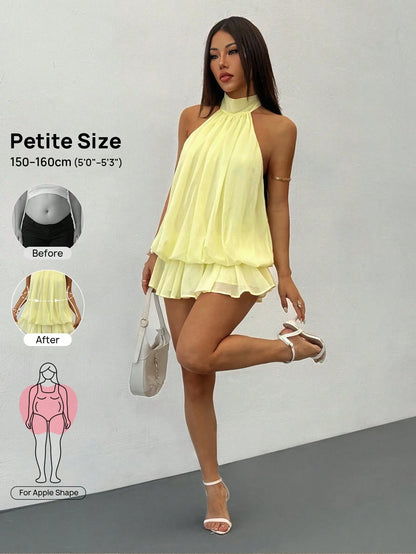 PETITE Elegant Sexy Sleeveless Tie-Neck Mini Dress In Lilac Purple, Suitable For Party Night Out, Date, Autumn/Winter And Spring/Summer,Petite Women