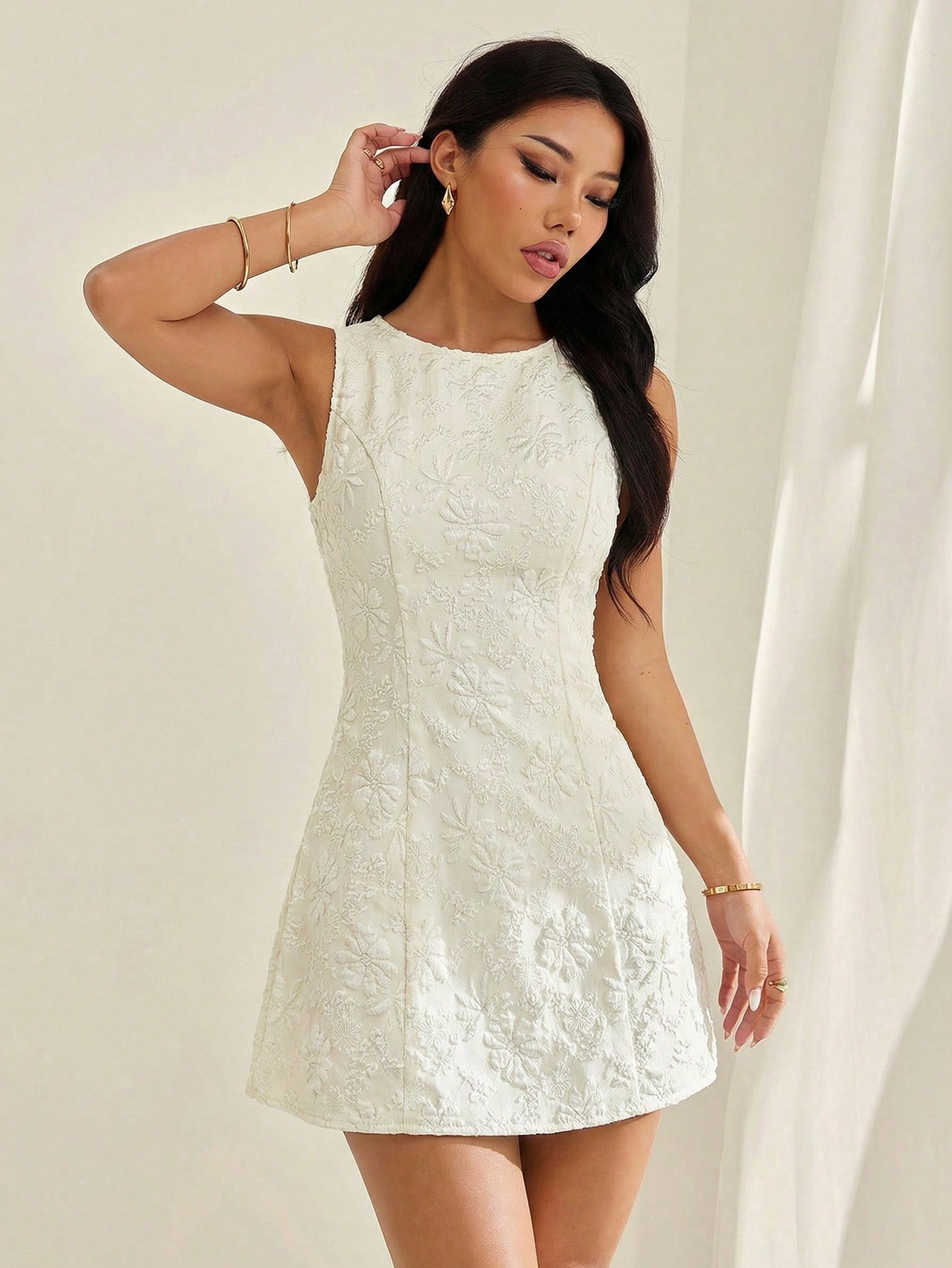 PETITE Vintage Elegant Vacation Dress, Spring/Summer Fitted Jacquard Dress, Sleeveless Slip Dress, Green Mini Dress,Summer Dresses For Women,Petite Women