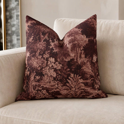 [Pillow Cover]Woodland Burgundy Floral Print Moody Botanical Pillowcase