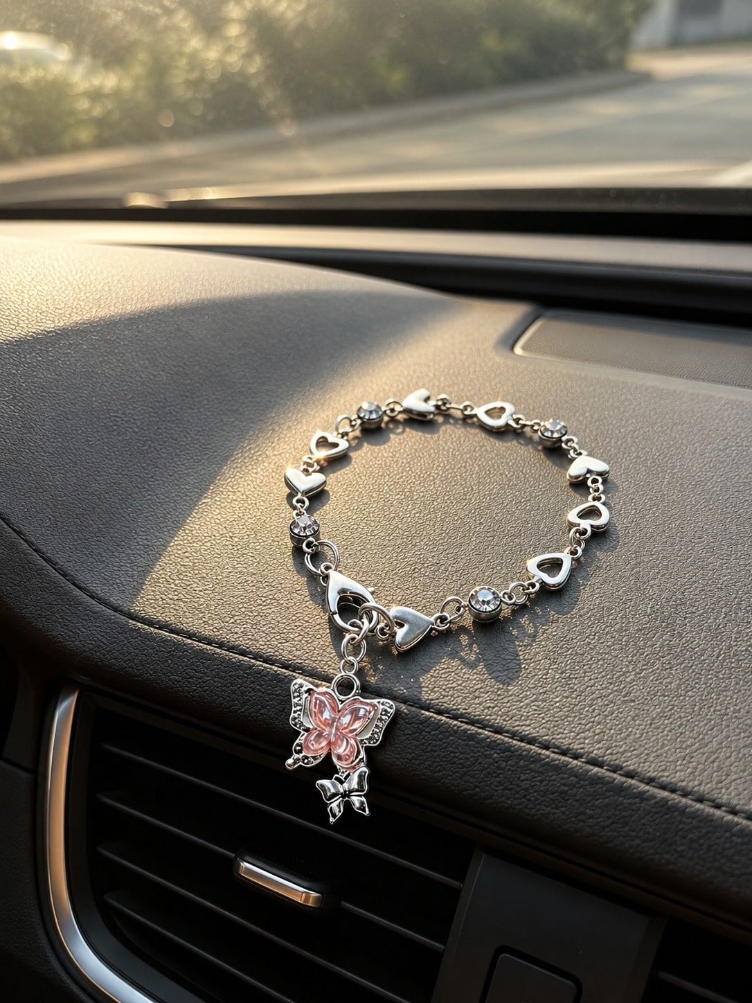 Pink Butterfly Rhinestone Car Hanging Ornament, Fashionable Exquisite Elegant Car Steering Wheel Decoration, Elegant Crystal Pendant Suitable For Rearview Mirror/Steering Wheel/Bag/Keychain, Gift For