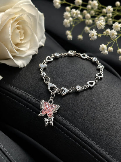 Pink Butterfly Rhinestone Car Hanging Ornament, Fashionable Exquisite Elegant Car Steering Wheel Decoration, Elegant Crystal Pendant Suitable For Rearview Mirror/Steering Wheel/Bag/Keychain, Gift For