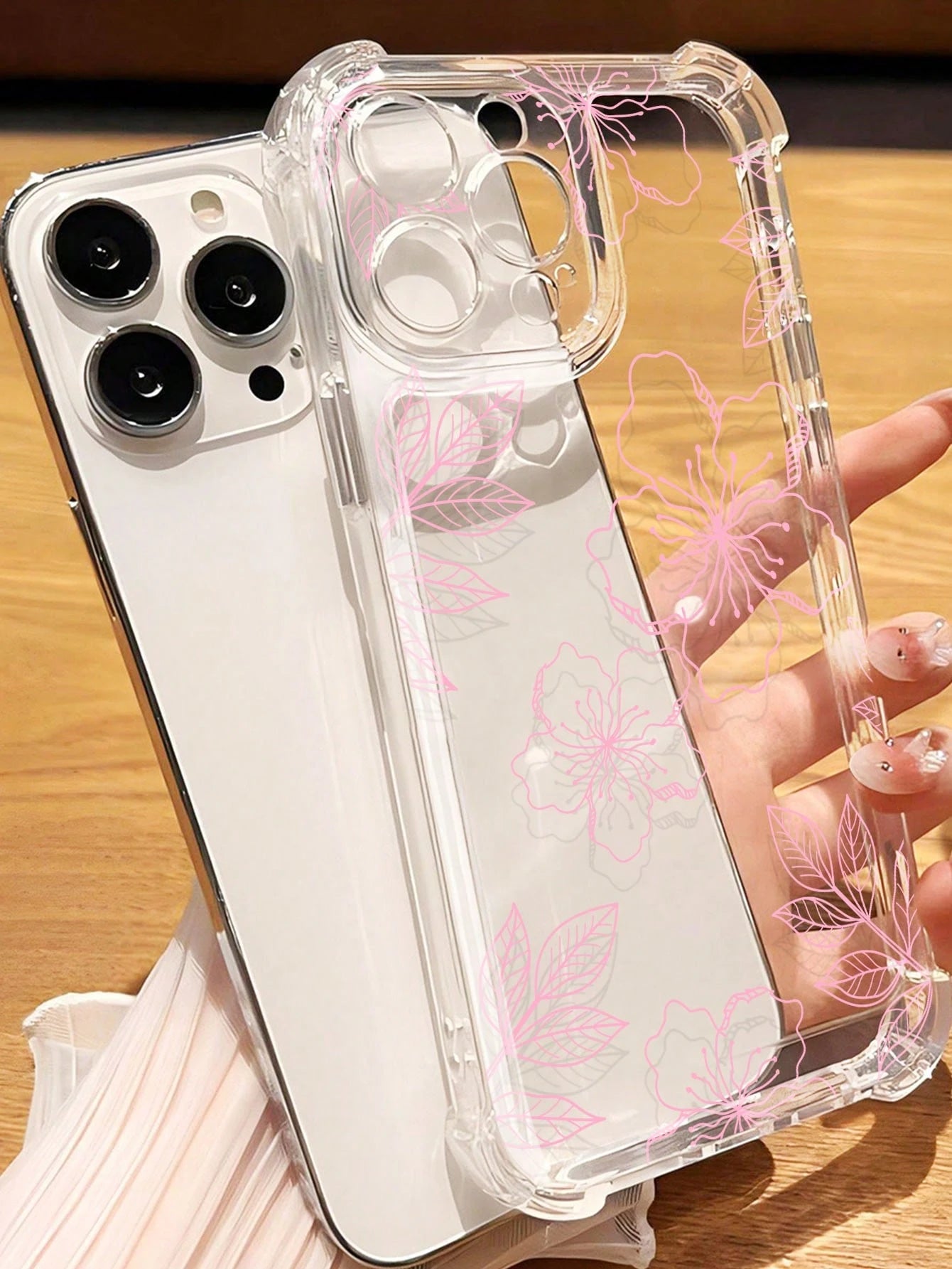 Pink Floral Element Fashion Phone Case Pink Floral Pattern Fashion Phone Case 1pc INS Style Fresh Hibiscus Flower & Leaf Pattern Soft Phone Case, Scratch-Resistant & Anti-Slip, Compatible With IPhone