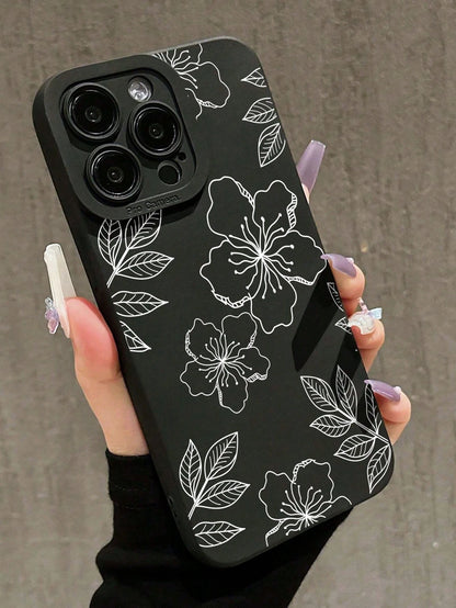 Pink Floral Element Fashion Phone Case Pink Floral Pattern Fashion Phone Case 1pc INS Style Fresh Hibiscus Flower & Leaf Pattern Soft Phone Case, Scratch-Resistant & Anti-Slip, Compatible With IPhone