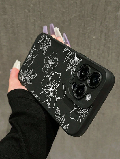 Pink Floral Element Fashion Phone Case Pink Floral Pattern Fashion Phone Case 1pc INS Style Fresh Hibiscus Flower & Leaf Pattern Soft Phone Case, Scratch-Resistant & Anti-Slip, Compatible With IPhone