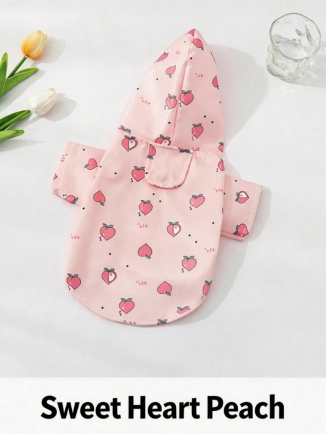 Pink Peach Printed Dog Raincoat With Matching Leash, Waterproof Hooded Pet Rain Jacket For Small Medium Dogs, Lightweight Breathable Puppy Rain Poncho Outdoor Walking