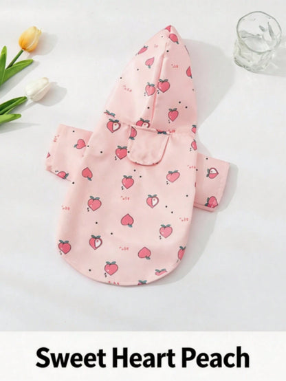 Pink Peach Printed Dog Raincoat With Matching Leash, Waterproof Hooded Pet Rain Jacket For Small Medium Dogs, Lightweight Breathable Puppy Rain Poncho Outdoor Walking