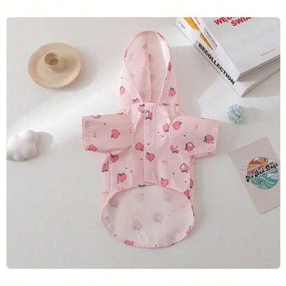 Pink Peach Printed Dog Raincoat With Matching Leash, Waterproof Hooded Pet Rain Jacket For Small Medium Dogs, Lightweight Breathable Puppy Rain Poncho Outdoor Walking