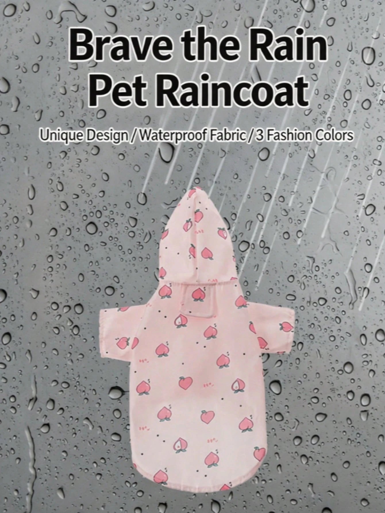 Pink Peach Printed Dog Raincoat With Matching Leash, Waterproof Hooded Pet Rain Jacket For Small Medium Dogs, Lightweight Breathable Puppy Rain Poncho Outdoor Walking