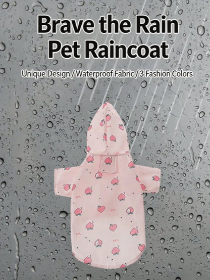 Pink Peach Printed Dog Raincoat With Matching Leash, Waterproof Hooded Pet Rain Jacket For Small Medium Dogs, Lightweight Breathable Puppy Rain Poncho Outdoor Walking