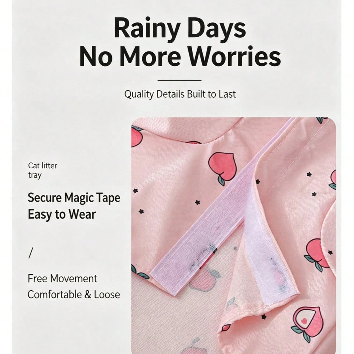 Pink Peach Printed Dog Raincoat With Matching Leash, Waterproof Hooded Pet Rain Jacket For Small Medium Dogs, Lightweight Breathable Puppy Rain Poncho Outdoor Walking