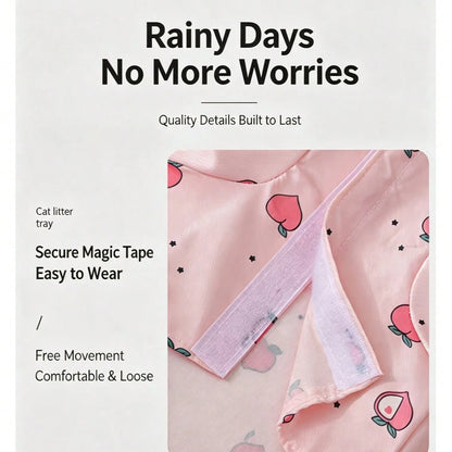 Pink Peach Printed Dog Raincoat With Matching Leash, Waterproof Hooded Pet Rain Jacket For Small Medium Dogs, Lightweight Breathable Puppy Rain Poncho Outdoor Walking