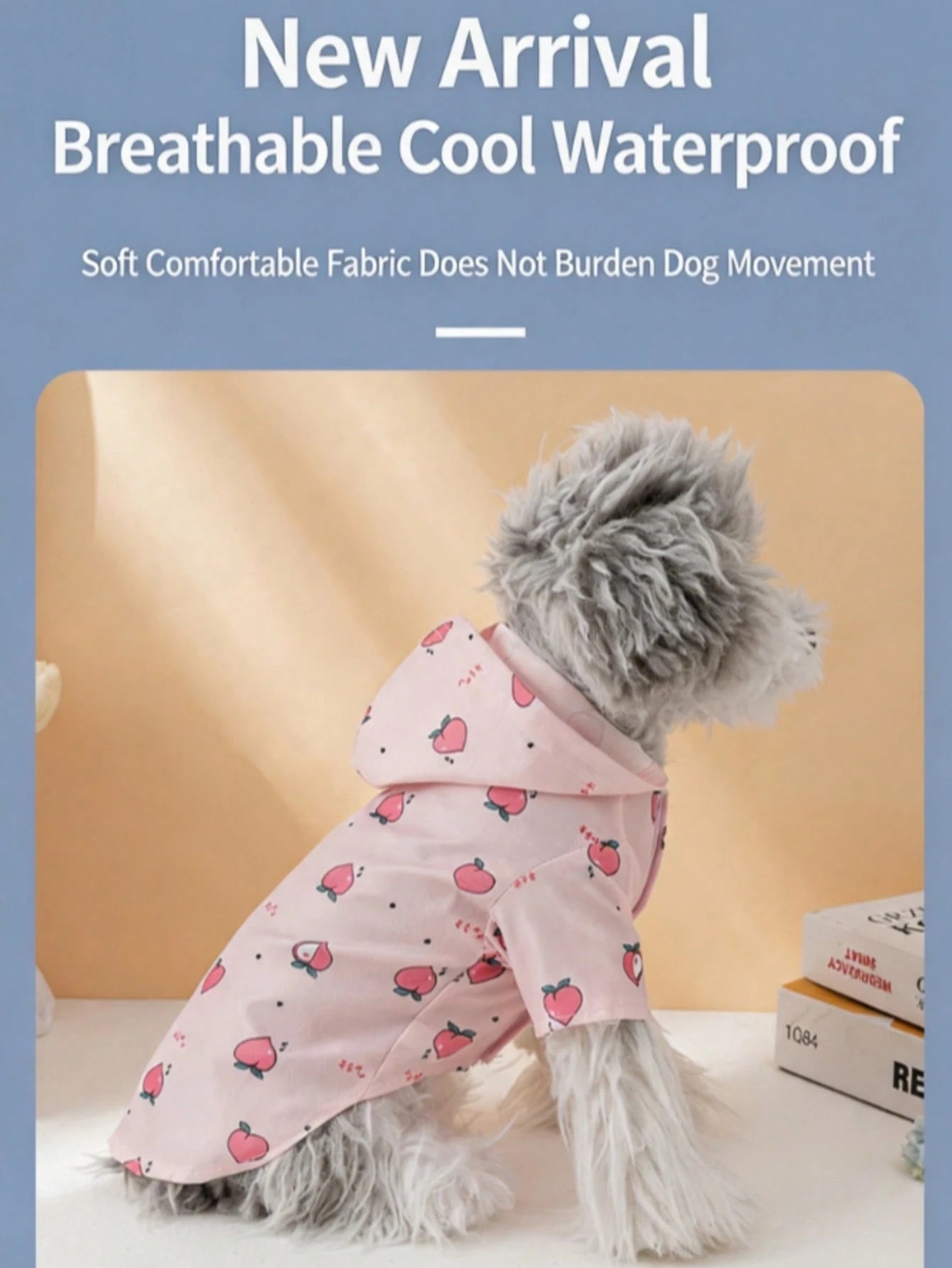 Pink Peach Printed Dog Raincoat With Matching Leash, Waterproof Hooded Pet Rain Jacket For Small Medium Dogs, Lightweight Breathable Puppy Rain Poncho Outdoor Walking