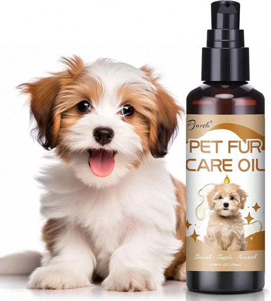Pjordo Pet Fur Care Oil, 3.38 FL OZ Natural Oils With Collagen, Reduces Shedding, Shiny & Silky Coat, Leave-In Conditioner For Dogs & Cats