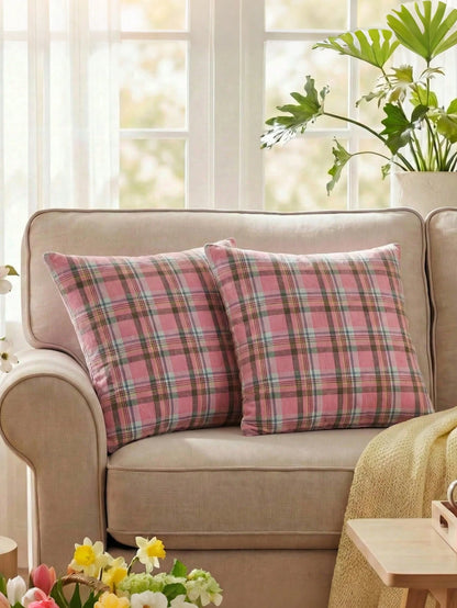 Plaid Decorative Pillow Case, Holiday Plaid Cushion Cover, Country Style Sofa Decor, Suitable For Living Room, Bedroom, Study And Other Scenes, Suitable For Daily Use, Party And Holiday